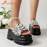 Joskaa 2024 Summer Brand New Women Single Band Platform Sandals Black Nylon Chunky Platform Wedges Slipper Sandals