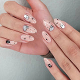 Joskaa 24pcs/box Fake French y2k Nails Press On Long Stiletto Almond Shape Wearable False Nails With Stars Designs Full Cover Nail Tips August Nails 2024