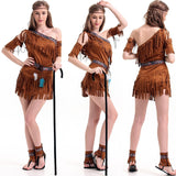 Halloween Joskaa Sexy Indian Princess Aboriginal Costume Maiden Cosplay Halloween Purim Party Adult Fancy Dress Women Set Forest Hunte Clothes