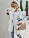 Joskaa Women Knitted Cardigans Sweater Autumn Winter Loose Rainbow Stripes Fall Coats Casual Chic Long Cardigans For Women 2024 Fashion