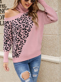 Joskaa Autumn Winter Women’S Leopard Print Pullover Turtleneck Sexy Off-Shoulder Strapless Sweater  Korean Fashion Tops 2024 Women