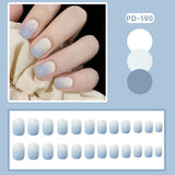 Joskaa 24pcs Girls Summer Holiday Gradient Blue Fake Nail Sweet Short Square Nail Art Tips with Glue Women Smooth Fake Nail Blueberry Milk Nails