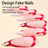 Joskaa 24pcs Halloween Long Pointed Fake Nails Stiletto Press On y2k Blood Drops Decor False Nails Full Cover White French Nail Tips Halloween Nails