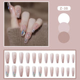 Joskaa 24Pcs Super Shiny False Nail Long Coffin Head Fake Nail with Diamond for Women and Girl Fake Nail Back To School Nails