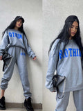 Joskaa Loose O-Neck Letter Print Tracksuit Women Casual Long Sleeve Sweatershirt 2 Piece Set Autumn Female Sport Pants Suit