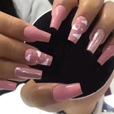 Joskaa 24pcs Fake Nails Long Coffin Ballerina Snowflake Pink Cloud Love Heart French False Nails Full Cover Press on Nails Barbie Nail