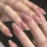 Joskaa 24pcs Long Gradient Nude False Nail With Glue Simple Ins Style Artifical Press On Nails Acrylic Nails Back To School Nails