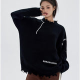 Joskaa Tawaaiw Y2k Retro Sweater Women  Ripped Knitted Pullover Autumn Winter O Neck Casual Loose Lazy Broken Sweater Jumpers Fashion