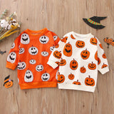 Halloween Joskaa Lioraitiin 1-5Years Toddler Girls Boys Halloween Sweatshirt T Shirts Long Sleeve Pullover Pumpkin Halloween Outwear