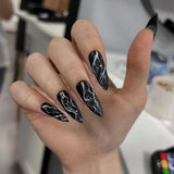 Nail Inspo 2023 Summer 24pcs Fake Nails Stiletto Almond Ballet Tip Black White Graffiti Vintage Gradient Press on Nails Full Cover Detachable Nail Tip