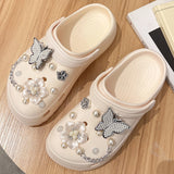 Joskaa Summer Women Slippers Shoes With Charms Jewelry Garden Shoes Wedges Platform Sandals Antiskid Female Clogs Flip Flops For Woman