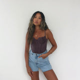 Joskaa Sexy Black Lace Corset Top Crop Backless 2024 Summer Y2K Tank Top Women Tube Sleeveless Cami Off Shoulder Brown