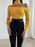 Joskaa Wsevypo Fall Winter Chic Off Shoulder Halterneck Knit Sweaters Women Casual Long Sleeve Cutout Pullover Crop Tops Street Jumpers