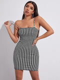 Joskaa hoco dresses Retro Plaid Sexy Spaghetti Strap Bodycon Mini Dresses Summer Women Casual Party Short Fashion Backless Short Dresses Vestido