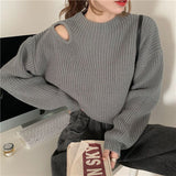 Joskaa MEXZT Fashion Hollow Out Women Korean Sweater Pullovers Autumn Winter Harajuku Casual Loose Y2k Tops Chic Lazy Wind Clothes New