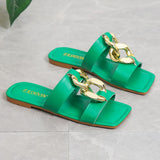 Joskaa Women Chain Green Slippers Flats Sandals Summer Beach Flip Flops 2024 New Trend Bohemian Women Shoes Slingback Slides Zapatos