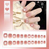 Joskaa 24P Fake Nails Press on Nails Set Diamond Streamer Flash Fly Butterfly Seamless Removable False Nail Barbie Nail August Nails 2024