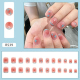 Joskaa 24pcs Gradient False Nails Cute Star Printed Design Fake Nail Short Square Faux Ongles Manicure Nail August Nails 2024