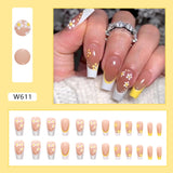 Joskaa Nail Inspo 2024 Summer 24pcs Coffin False Nails French Stars Flower Press On Nails 2024 New Fresh Summer DIY Detachable Manicure Tools