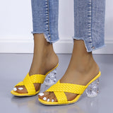 Joskaa Transparent Strange High Heels Sandals Women Summer 2024 Plus Size Weave Female Slippers Fashion Yellow Open Toe Slides