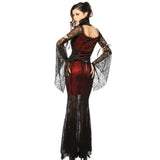 Halloween Joskaa Halloween Costume Gothic Vampiress Cosplay Women Vampire Devil Lace Wine Red Costume For Christmas Purim Party Fancy Dress