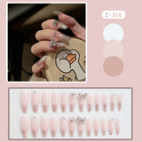 Joskaa 24Pcs Super Shiny False Nails 3D Drop Diamond y2k Mid-length Coffin Ballet Fake Nails Full Finished Fake Nail Barbie Nail