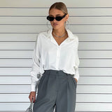 Joskaa Solid Lapel Shirt Lady Fashion Single-breasted Long Sleeve Blouse Autumn Spring Elegant Office Lady Chic Tops Outfits