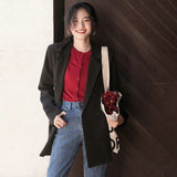 Joskaa Korean Blazer Women Loose Double Breasted England Style Solid Button Basics Notched Casual Long Sleeve Suit Coats