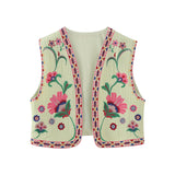 Joskaa Vintage Floral Embroidered Open WaistCoat Women Spring National Style Vest Jacket Outfits Lady Fashion Casual Vacation Crop Top