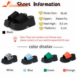 Joskaa 2024 Summer Brand New Women Single Band Platform Sandals Black Nylon Chunky Platform Wedges Slipper Sandals