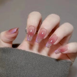 Joskaa 24pcs Long Gradient Nude False Nail With Glue Simple Ins Style Artifical Press On Nails Acrylic Nails Blueberry Milk Nails