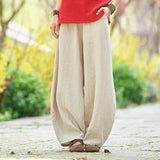 Joskaa Back to school  Vintage Harajuku Cotton Linen Bloomers Wide Leg Pants Elegant Solid Loose Trouser Casual Streetwear Elasitic Waist Oversize Pant