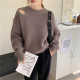 Joskaa MEXZT Fashion Hollow Out Women Korean Sweater Pullovers Autumn Winter Harajuku Casual Loose Y2k Tops Chic Lazy Wind Clothes New