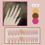 Joskaa 24P Fake Nails Press on Nails Set Diamond Streamer Flash Fly Butterfly Seamless Removable False Nail Barbie Nail August Nails 2024