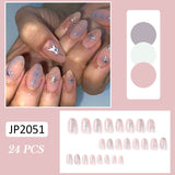 Joskaa 24pcs/box Fake Nails Y2k Short-Length Stiletto With Silver Star Spots Wearable False Nails Set Press On Long Almond French Tips August Nails 2024