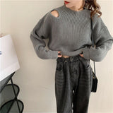 Joskaa MEXZT Fashion Hollow Out Women Korean Sweater Pullovers Autumn Winter Harajuku Casual Loose Y2k Tops Chic Lazy Wind Clothes New