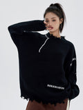 Joskaa Tawaaiw Y2k Retro Sweater Women  Ripped Knitted Pullover Autumn Winter O Neck Casual Loose Lazy Broken Sweater Jumpers Fashion