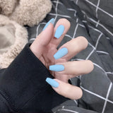 Joskaa 24pcs Long Gradient Nude False Nail With Glue Simple Ins Style Artifical Press On Nails Acrylic Nails Blueberry Milk Nails