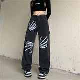 Joskaa Autumn New Streetwear Retro Hip-Hop Letter Embroidery Jeans Loose Straight-Leg Pants Wide-Leg Pants For Men And Women Couples