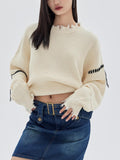 Joskaa Tawaaiw Y2k Retro Sweater Women  Ripped Knitted Pullover Autumn Winter O Neck Casual Loose Lazy Broken Sweater Jumpers Fashion