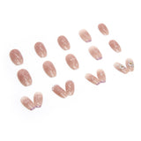 Joskaa 24Pcs False Nails Crystal Sequins with Pearl Diamond Decorations Ballerina Fake Nail Patch Back To School Nails