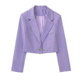 Joskaa Woman Sweet Purple Short Blazer Suit 2024 Spring Casual Solid Straight Blazers Suits Ladies High Street Skirt Shorts Sets