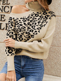 Joskaa Autumn Winter Women’S Leopard Print Pullover Turtleneck Sexy Off-Shoulder Strapless Sweater  Korean Fashion Tops 2024 Women