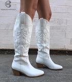 JOSKAA Country Concert Outfit Summer White Cowboy Cowgirls Western Boots Embroidery Fashion Women Knee-High Boots Autumn Design women's Boots Shoes