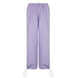 Joskaa Black Friday Sales Y2k Low Rise Parachute Purple Cargo Pants Jogger Trousers Baggy Retro Cute Sweatpants Hip Hop Drawstring