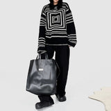 Joskaa Deeptown Korean Style Knitted Sweater Women Oversize Geometric Pattern Striped Streetwear Pullover Long Sleeve Jumper Fall