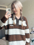 Joskaa Tawaaiw Winter Warm Sweater Women Loose Long Sleeve Striped Pullovers Knitted American Retro Jumpers Female Streetwear Tops 2024