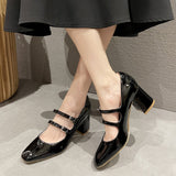 Joskaa Thick High Heels Mary Jane Shoes For Women Spring 2024 Fashion Double Buckle Strap Pumps Women Black Patent Leather Shoes