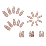 Joskaa 24P Fake Nails Press on Nails Set Diamond Streamer Flash Fly Butterfly Seamless Removable False Nail Barbie Nail August Nails 2024