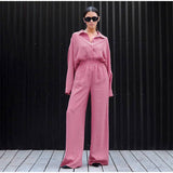 Joskaa Loose Wide Leg Pants Suits Women Fashion Solid Lapel Long Sleeve Home Suit Casual Female Trousers 2 Pieces Sets